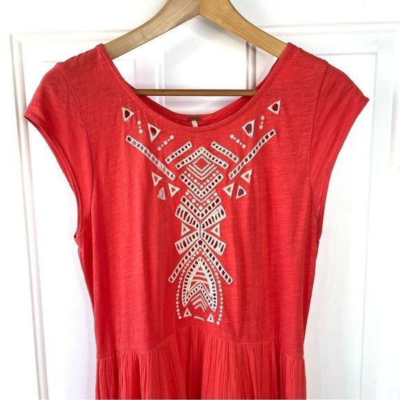 Free People Toosaloosa Slub Meadows Midi Coral Orange Dress Size Medium - Picture 3 of 11